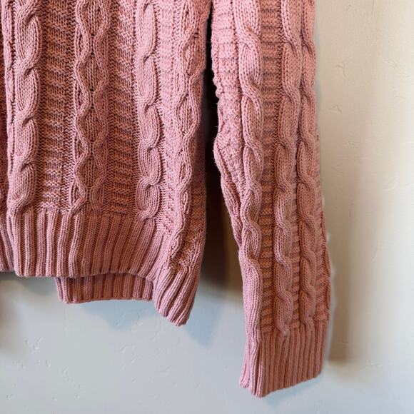 Jeanne Pierre Pink Cable Knit Sweater XL Shawl Collar Pullover Preppy Cottage - Picture 6 of 8